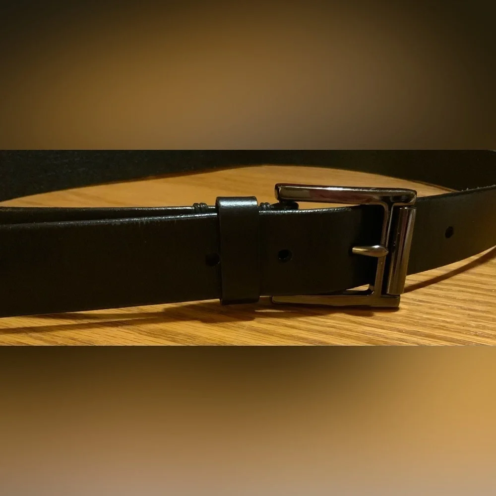 El Portal Men’s Black Italian Leather Belt, Dress/Business; Size M (Approx. 39”)